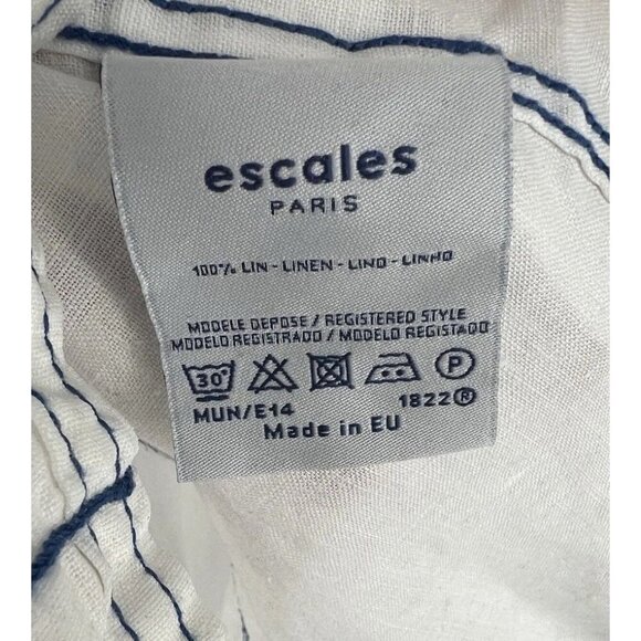 Escales Paris Officier Linen Dress White With Blue Accents Size Medium White - Picture 4 of 5